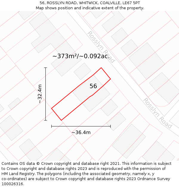 56, ROSSLYN ROAD, WHITWICK, COALVILLE, LE67 5PT: Plot and title map