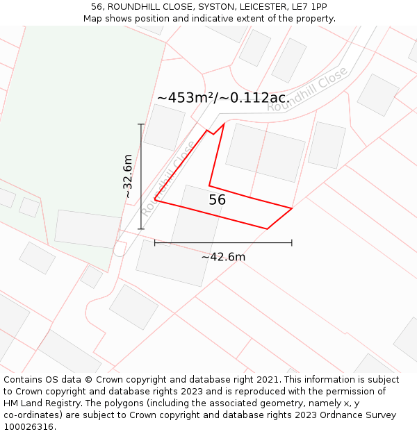 56, ROUNDHILL CLOSE, SYSTON, LEICESTER, LE7 1PP: Plot and title map