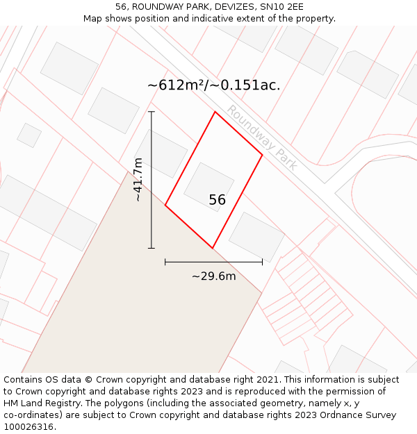 56, ROUNDWAY PARK, DEVIZES, SN10 2EE: Plot and title map