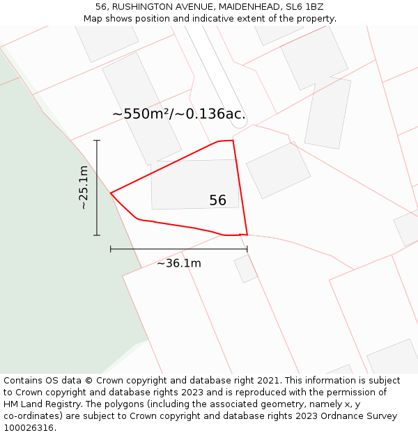 56, RUSHINGTON AVENUE, MAIDENHEAD, SL6 1BZ: Plot and title map