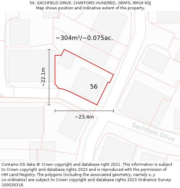 56, SACHFIELD DRIVE, CHAFFORD HUNDRED, GRAYS, RM16 6QJ: Plot and title map