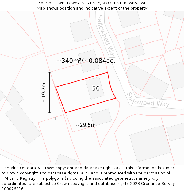 56, SALLOWBED WAY, KEMPSEY, WORCESTER, WR5 3WP: Plot and title map