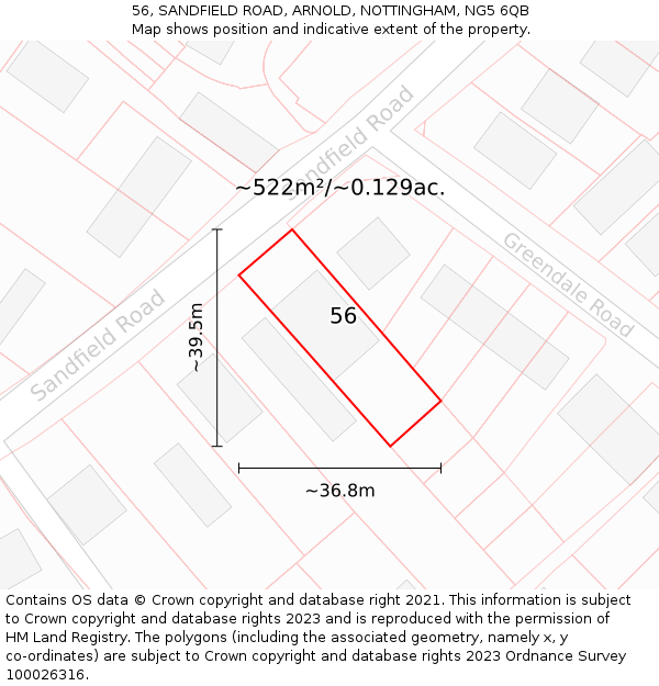 56, SANDFIELD ROAD, ARNOLD, NOTTINGHAM, NG5 6QB: Plot and title map