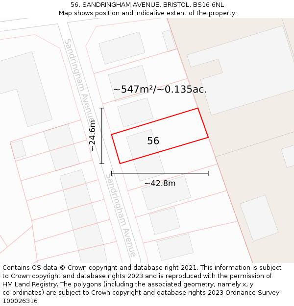 56, SANDRINGHAM AVENUE, BRISTOL, BS16 6NL: Plot and title map