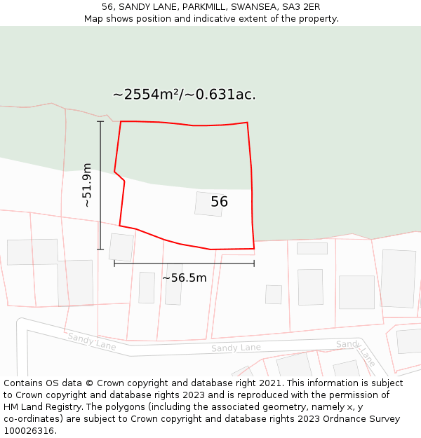 56, SANDY LANE, PARKMILL, SWANSEA, SA3 2ER: Plot and title map