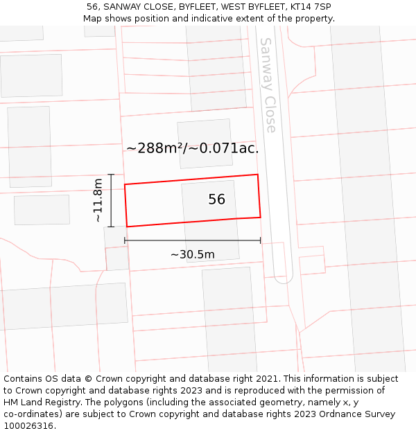 56, SANWAY CLOSE, BYFLEET, WEST BYFLEET, KT14 7SP: Plot and title map