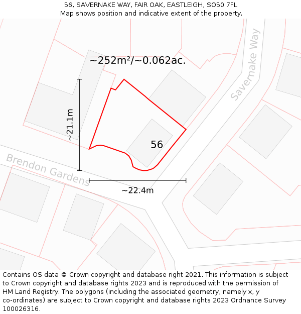 56, SAVERNAKE WAY, FAIR OAK, EASTLEIGH, SO50 7FL: Plot and title map