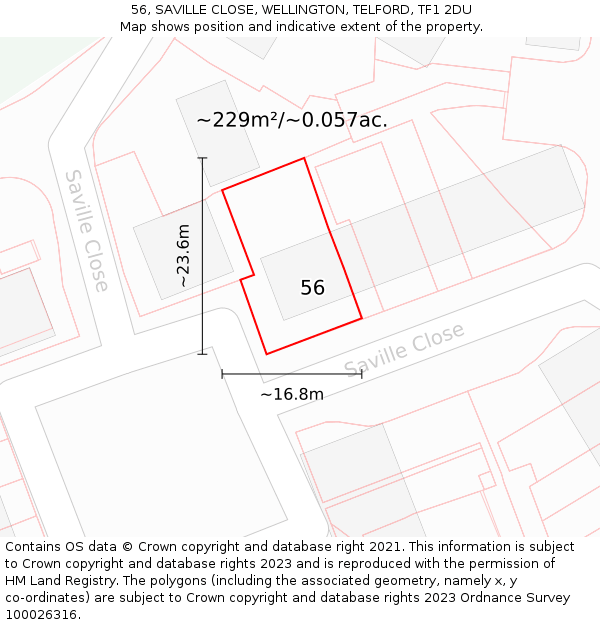56, SAVILLE CLOSE, WELLINGTON, TELFORD, TF1 2DU: Plot and title map