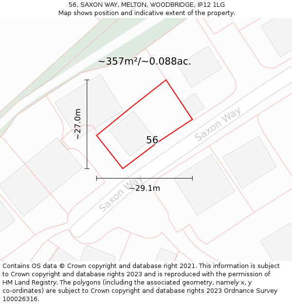 56, SAXON WAY, MELTON, WOODBRIDGE, IP12 1LG: Plot and title map