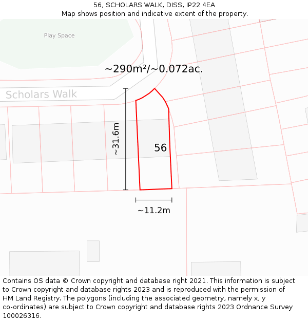 56, SCHOLARS WALK, DISS, IP22 4EA: Plot and title map