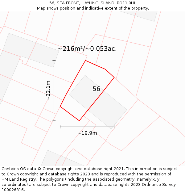 56, SEA FRONT, HAYLING ISLAND, PO11 9HL: Plot and title map