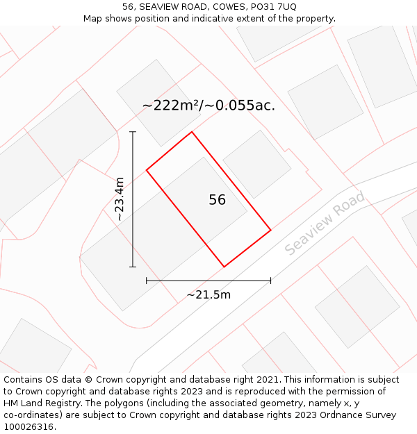 56, SEAVIEW ROAD, COWES, PO31 7UQ: Plot and title map