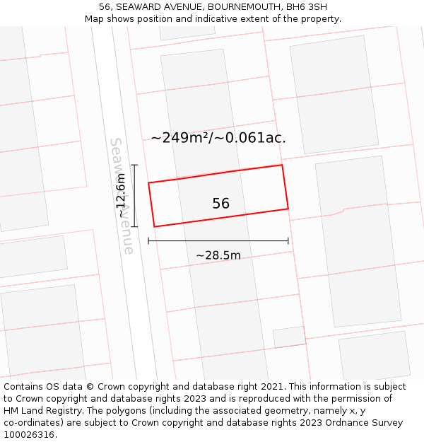 56, SEAWARD AVENUE, BOURNEMOUTH, BH6 3SH: Plot and title map
