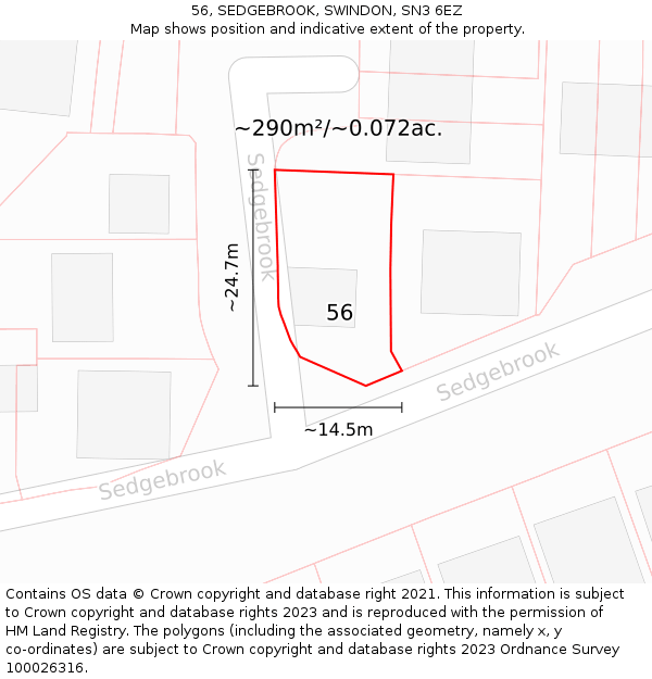 56, SEDGEBROOK, SWINDON, SN3 6EZ: Plot and title map