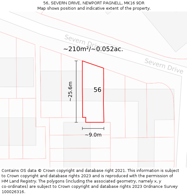 56, SEVERN DRIVE, NEWPORT PAGNELL, MK16 9DR: Plot and title map