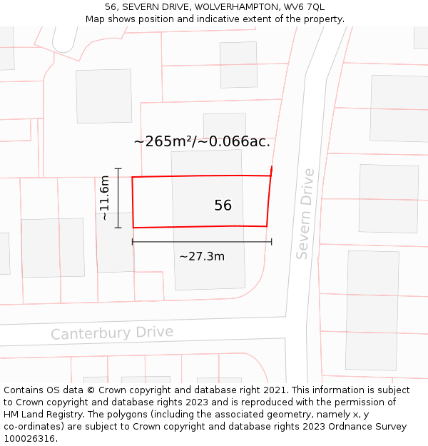 56, SEVERN DRIVE, WOLVERHAMPTON, WV6 7QL: Plot and title map
