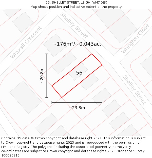 56, SHELLEY STREET, LEIGH, WN7 5EX: Plot and title map