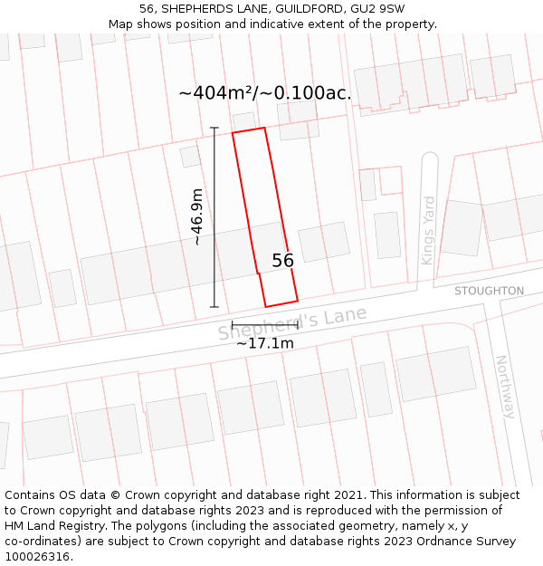 56, SHEPHERDS LANE, GUILDFORD, GU2 9SW: Plot and title map