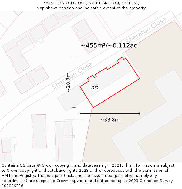 56, SHERATON CLOSE, NORTHAMPTON, NN3 2NQ: Plot and title map
