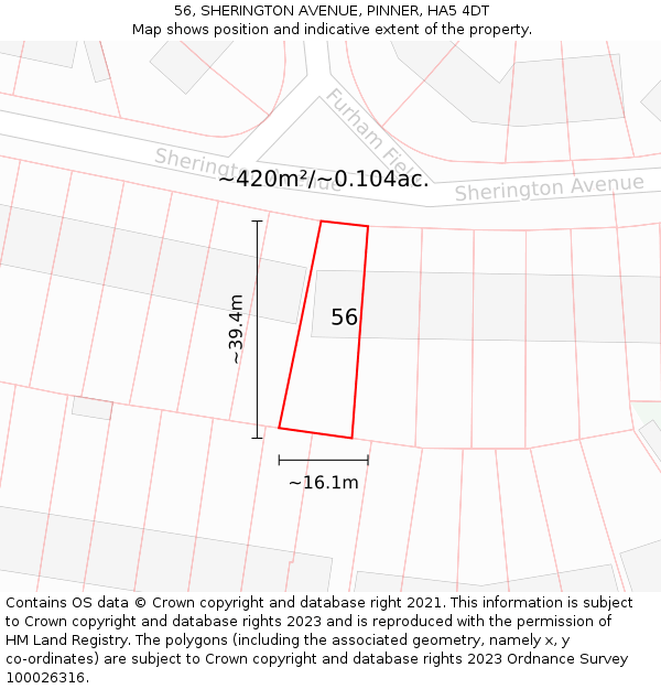 56, SHERINGTON AVENUE, PINNER, HA5 4DT: Plot and title map