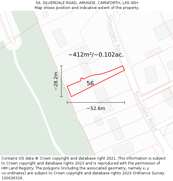 56, SILVERDALE ROAD, ARNSIDE, CARNFORTH, LA5 0EH: Plot and title map
