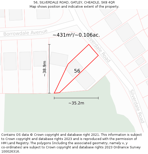 56, SILVERDALE ROAD, GATLEY, CHEADLE, SK8 4QR: Plot and title map