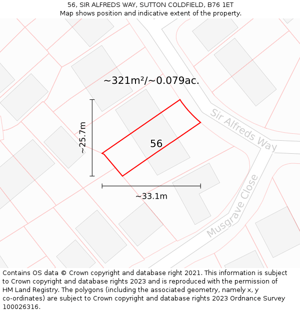 56, SIR ALFREDS WAY, SUTTON COLDFIELD, B76 1ET: Plot and title map