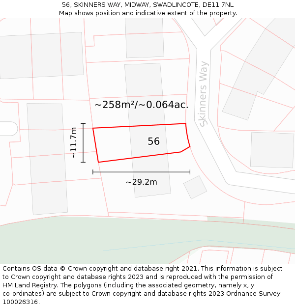 56, SKINNERS WAY, MIDWAY, SWADLINCOTE, DE11 7NL: Plot and title map