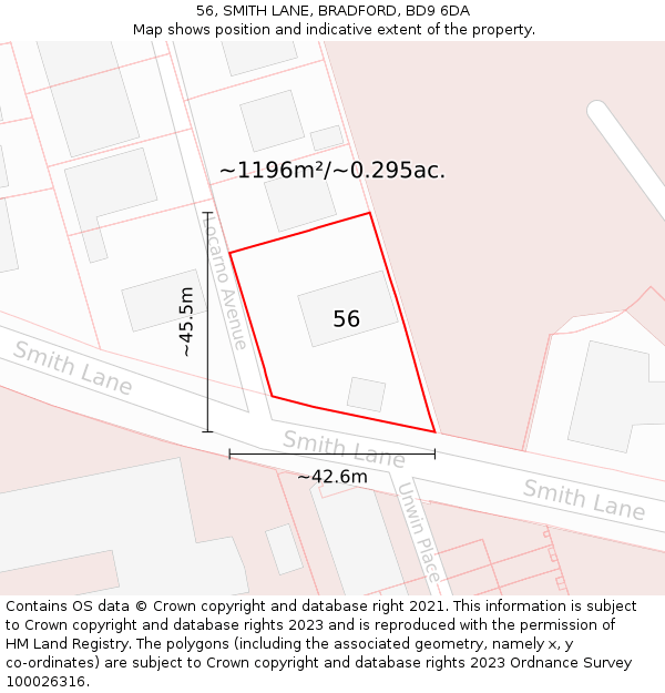 56, SMITH LANE, BRADFORD, BD9 6DA: Plot and title map