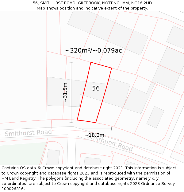 56, SMITHURST ROAD, GILTBROOK, NOTTINGHAM, NG16 2UD: Plot and title map