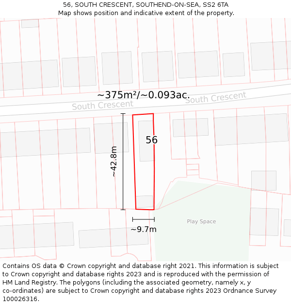 56, SOUTH CRESCENT, SOUTHEND-ON-SEA, SS2 6TA: Plot and title map