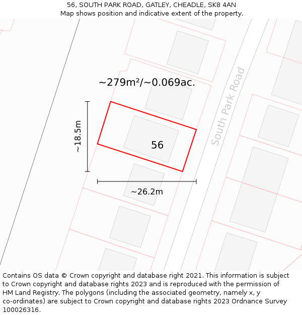 56, SOUTH PARK ROAD, GATLEY, CHEADLE, SK8 4AN: Plot and title map