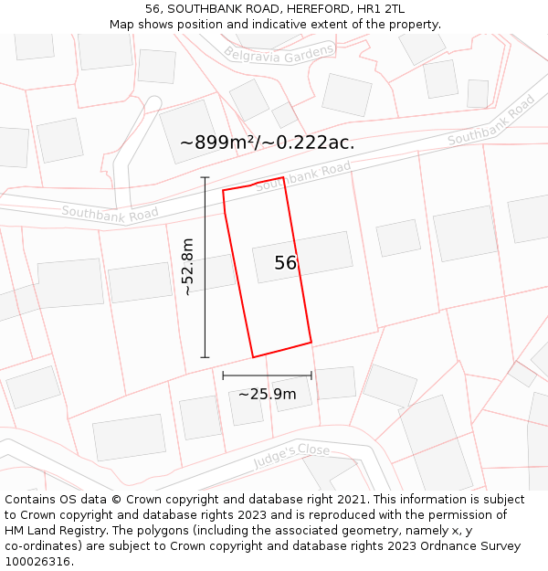 56, SOUTHBANK ROAD, HEREFORD, HR1 2TL: Plot and title map