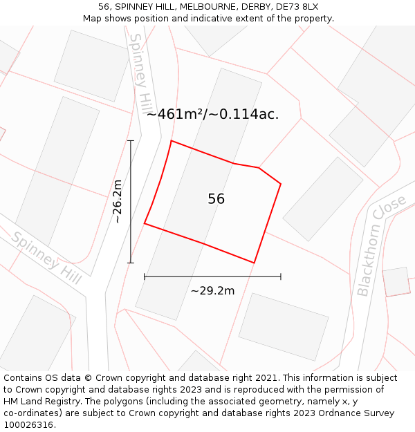56, SPINNEY HILL, MELBOURNE, DERBY, DE73 8LX: Plot and title map