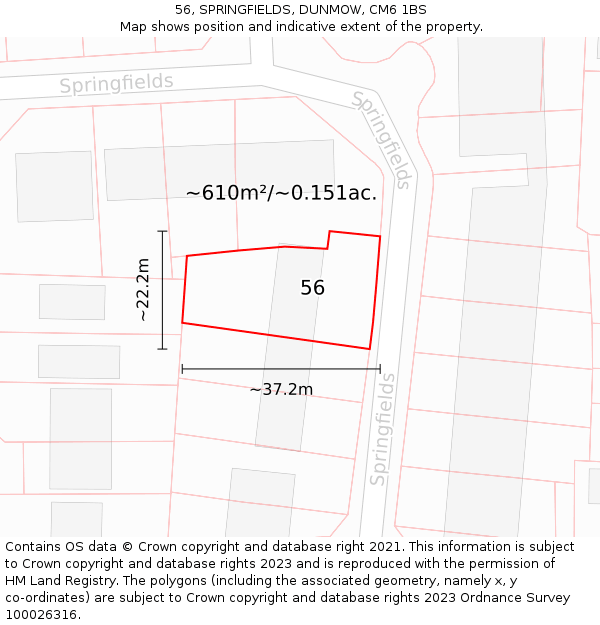 56, SPRINGFIELDS, DUNMOW, CM6 1BS: Plot and title map