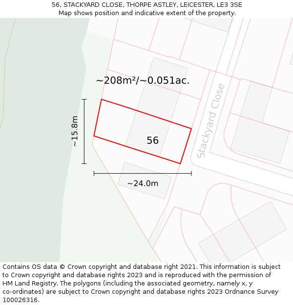 56, STACKYARD CLOSE, THORPE ASTLEY, LEICESTER, LE3 3SE: Plot and title map