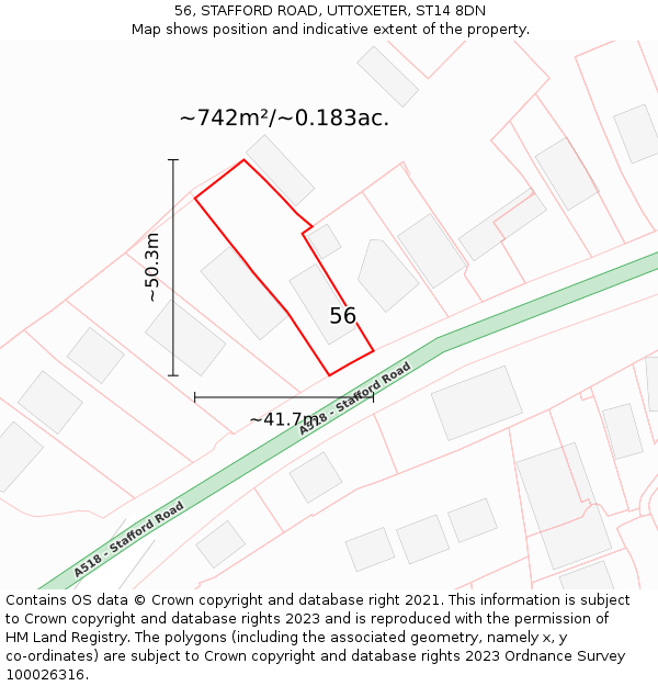 56, STAFFORD ROAD, UTTOXETER, ST14 8DN: Plot and title map