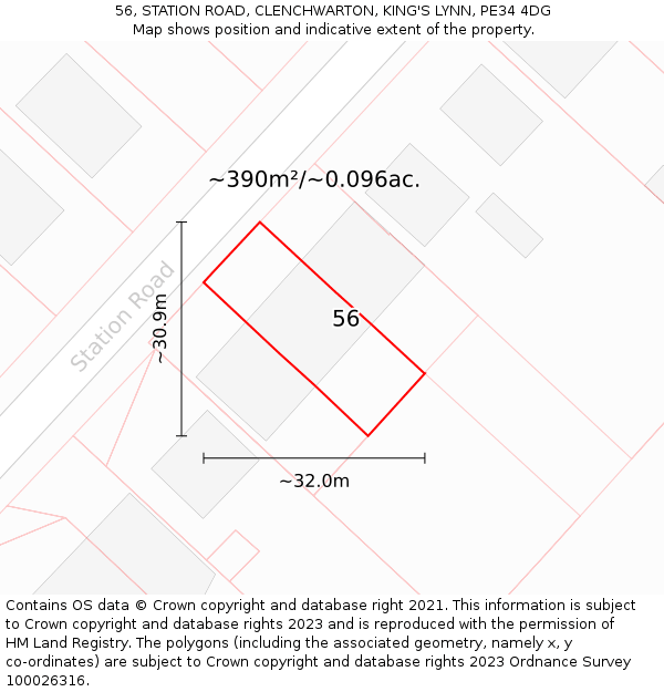 56, STATION ROAD, CLENCHWARTON, KING'S LYNN, PE34 4DG: Plot and title map
