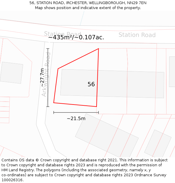 56, STATION ROAD, IRCHESTER, WELLINGBOROUGH, NN29 7EN: Plot and title map