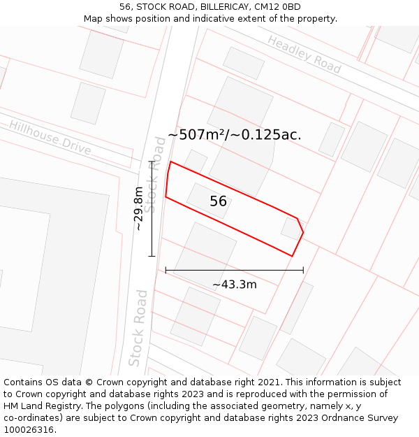 56, STOCK ROAD, BILLERICAY, CM12 0BD: Plot and title map