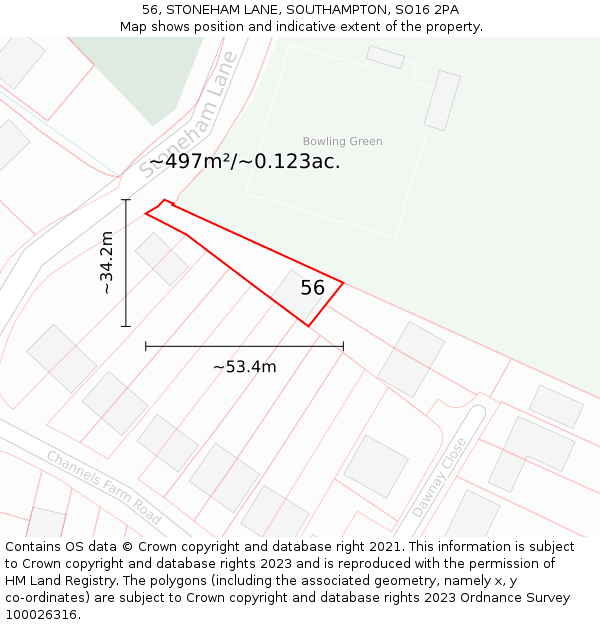 56, STONEHAM LANE, SOUTHAMPTON, SO16 2PA: Plot and title map