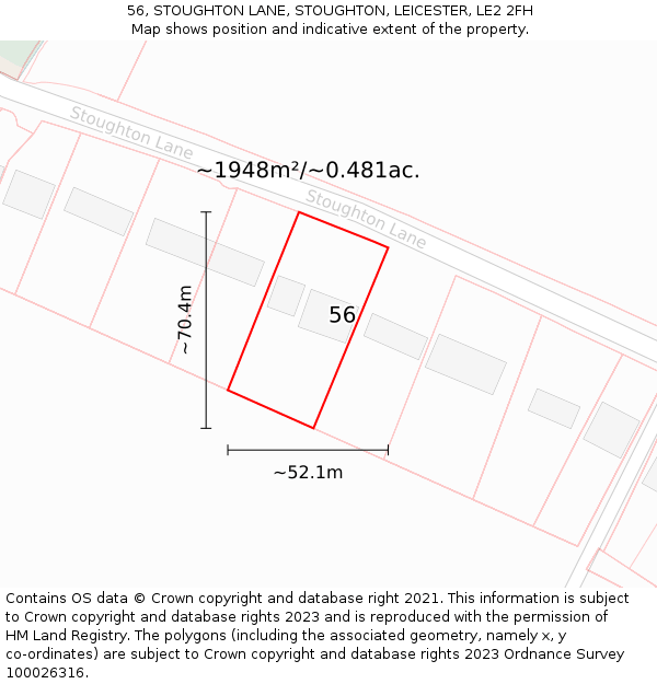 56, STOUGHTON LANE, STOUGHTON, LEICESTER, LE2 2FH: Plot and title map