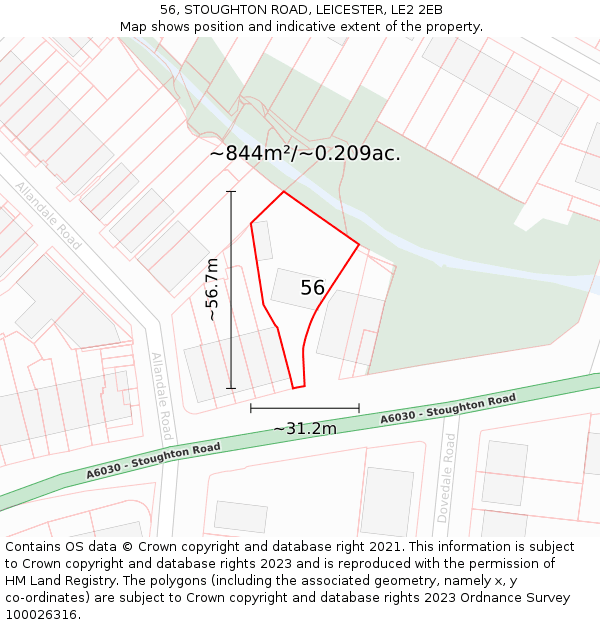 56, STOUGHTON ROAD, LEICESTER, LE2 2EB: Plot and title map