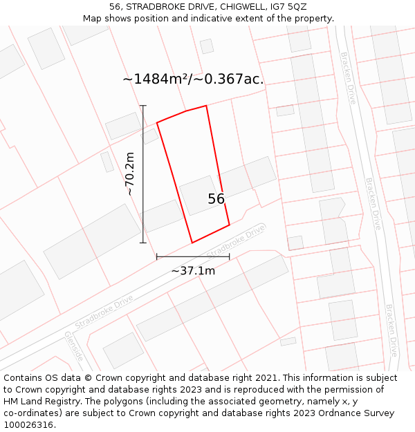 56, STRADBROKE DRIVE, CHIGWELL, IG7 5QZ: Plot and title map