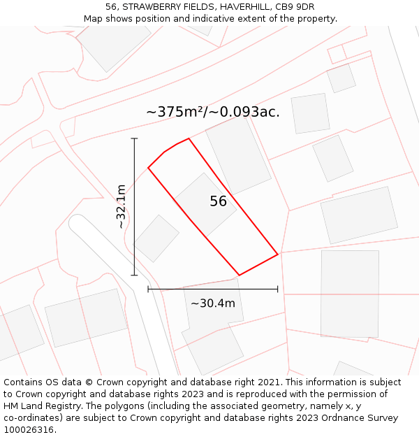56, STRAWBERRY FIELDS, HAVERHILL, CB9 9DR: Plot and title map