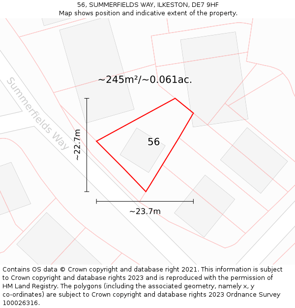 56, SUMMERFIELDS WAY, ILKESTON, DE7 9HF: Plot and title map
