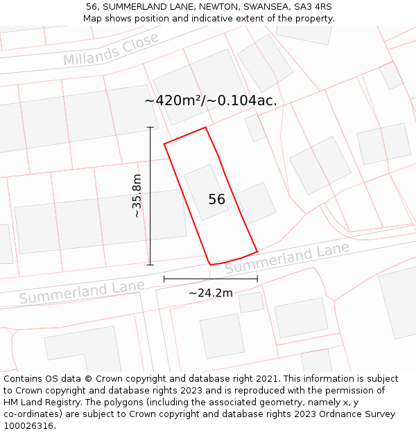 56, SUMMERLAND LANE, NEWTON, SWANSEA, SA3 4RS: Plot and title map