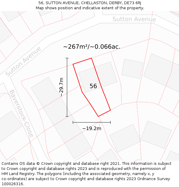 56, SUTTON AVENUE, CHELLASTON, DERBY, DE73 6RJ: Plot and title map