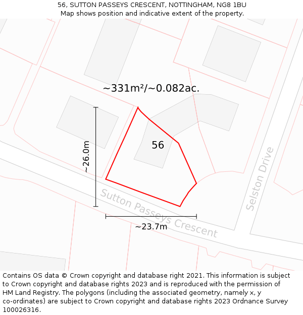 56, SUTTON PASSEYS CRESCENT, NOTTINGHAM, NG8 1BU: Plot and title map