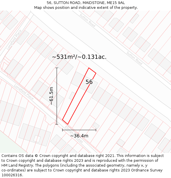 56, SUTTON ROAD, MAIDSTONE, ME15 9AL: Plot and title map